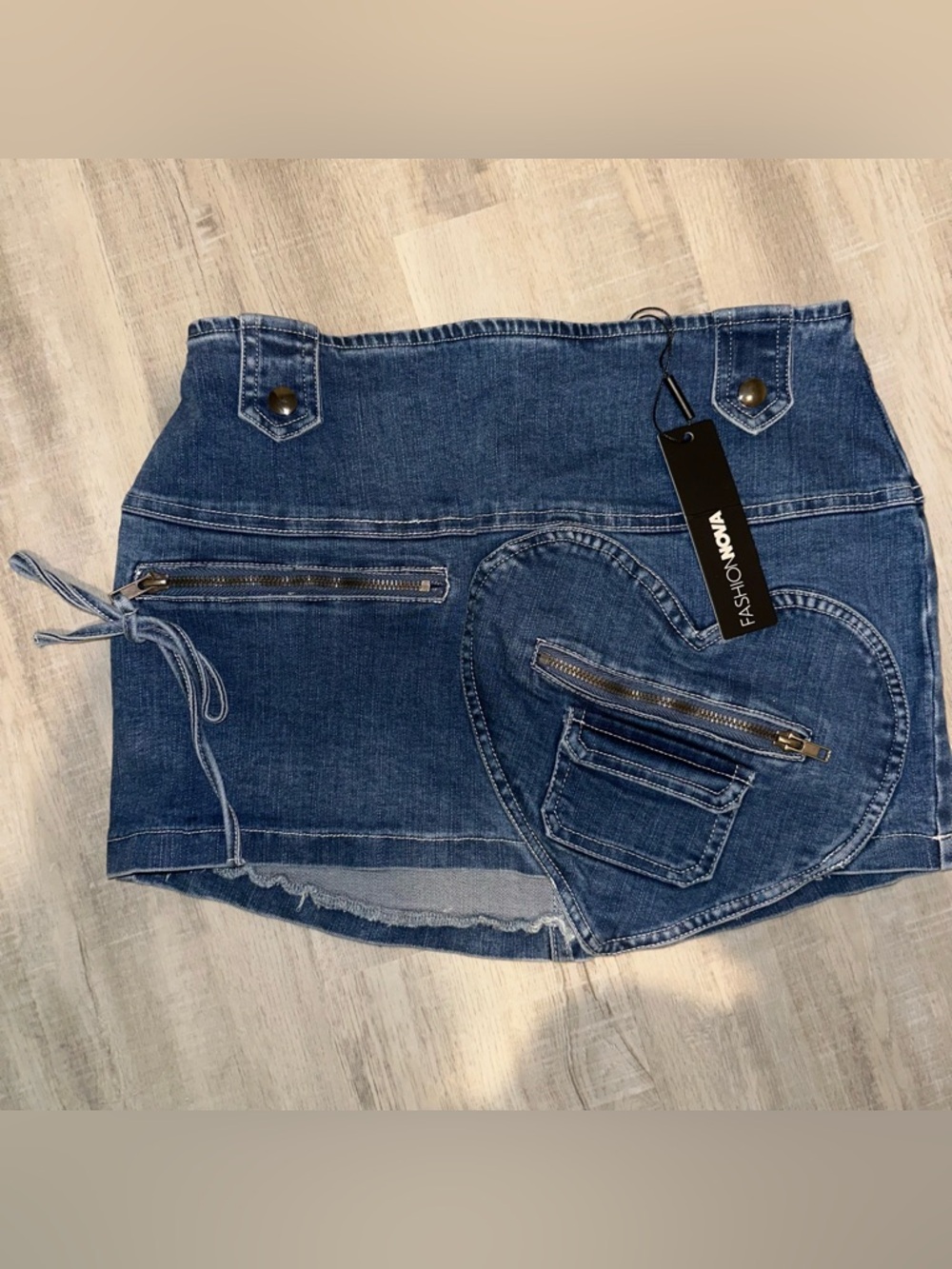 Fashion Nova Blue Denim Mini Skirt with Heart Pocket